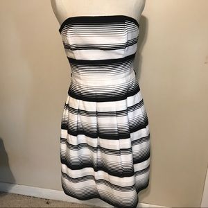 Strapless black & white striped dress, pockets